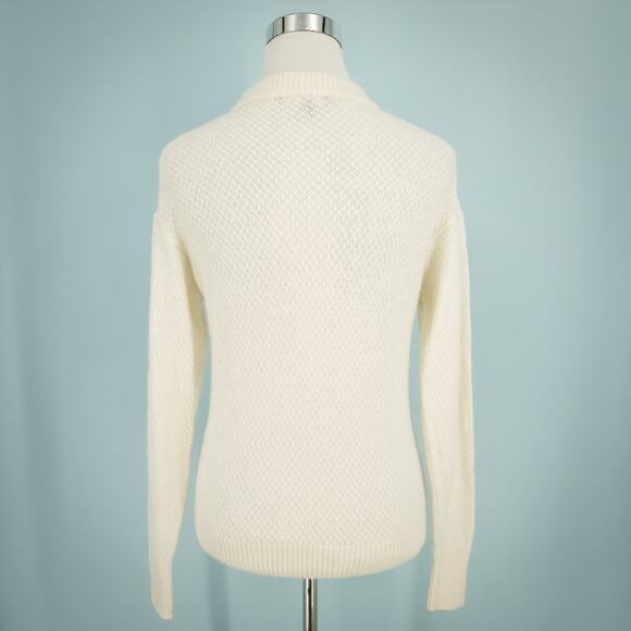 Quince Size Small S Ivory Cream Textured Diamond Knit Crew Wool Alpaca Sweater - Picture 3 of 7